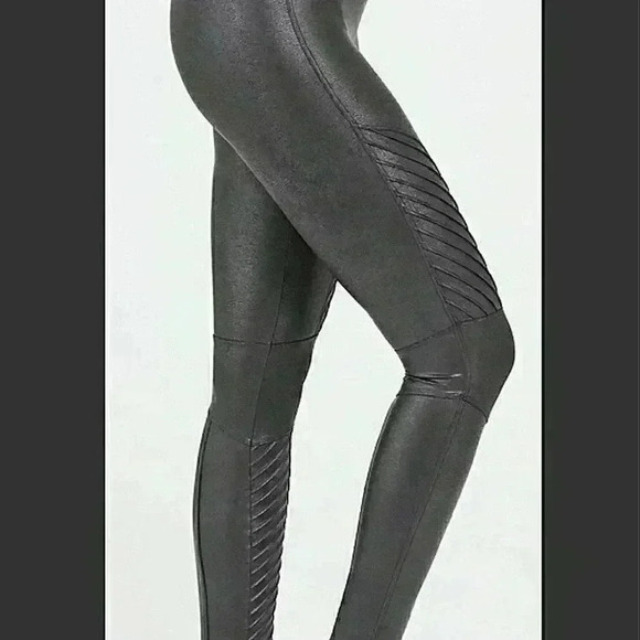 SPANX Faux Leather Moto Legging High Waisted Ribbed Gunmetal Metallic Gray NWOT - Picture 11 of 16
